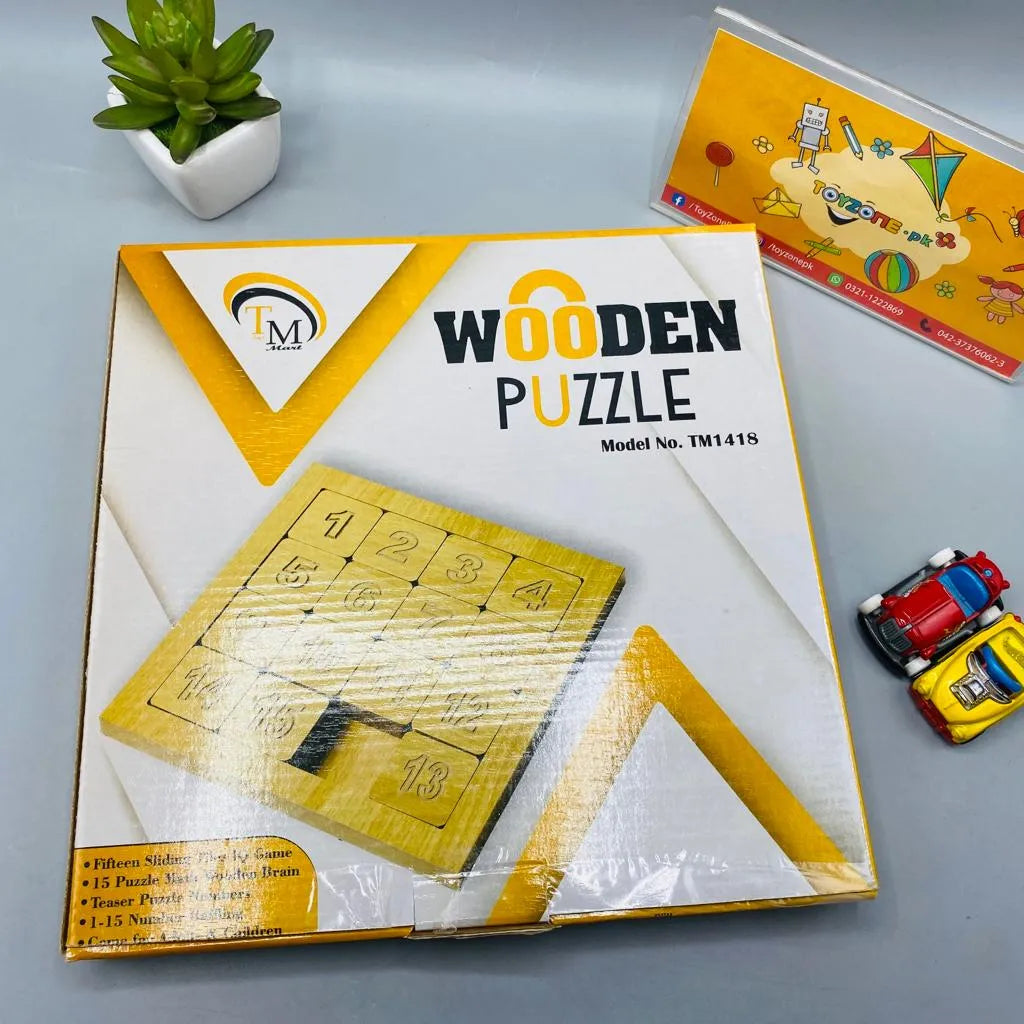 Wooden Fifteen Digit Sliding Puzzle Educational Toy for Kids