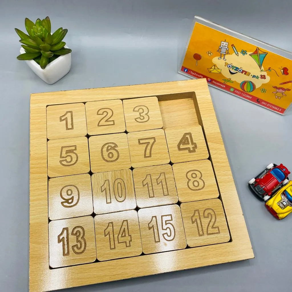 Wooden Fifteen Digit Sliding Puzzle Educational Toy for Kids