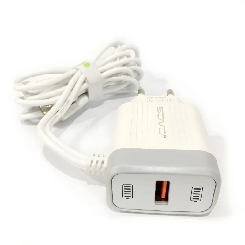 SOVO SG101 Combo Quick Charger 3.4A with Built In Micro USB and Type C Cables Dual Port Fast Wall Charger