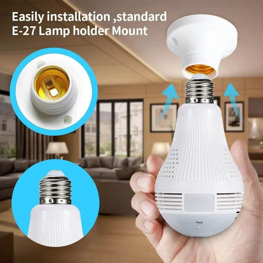 Panoramic Wifi Camera 960P Wireless Bulb IP Camera 360 Degree Night Vision Card Recording - Al-Raheem Imports