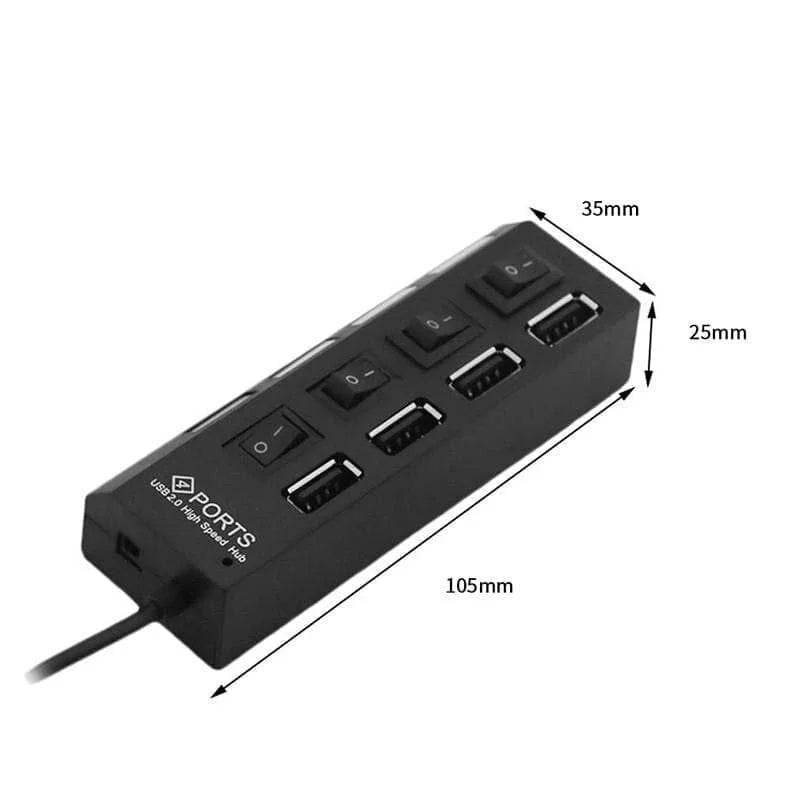 High Speed 4 Port USB 2.0 External Multi Expansion Hub With Switch - Al-Raheem Imports