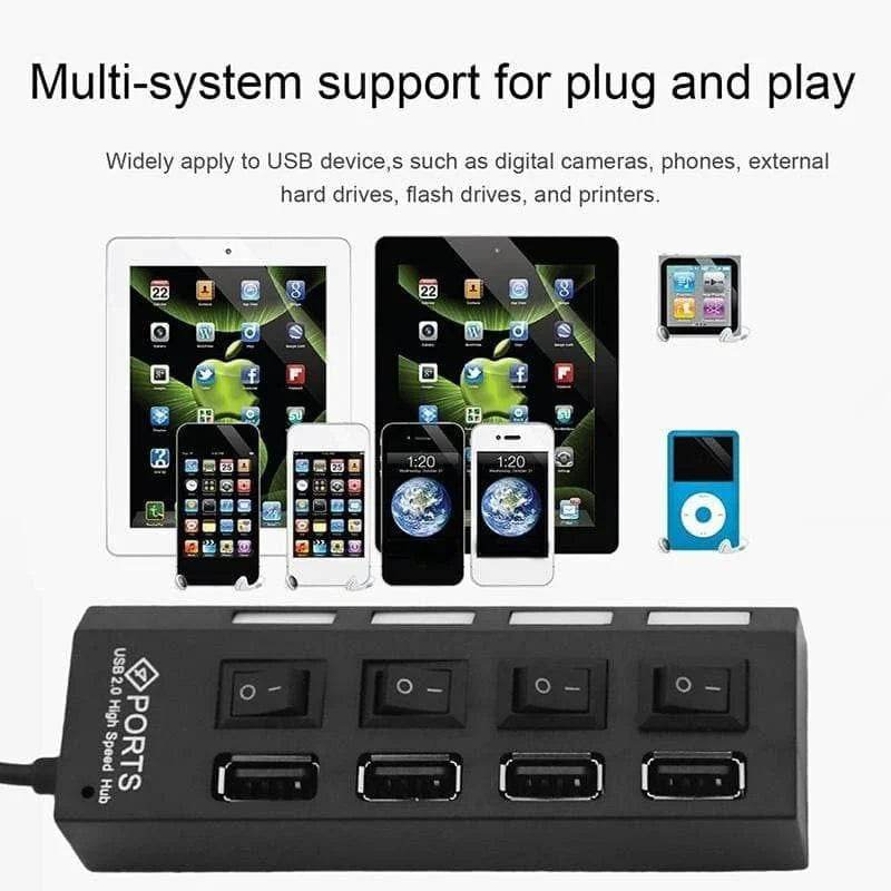 High Speed 4 Port USB 2.0 External Multi Expansion Hub With Switch - Al-Raheem Imports