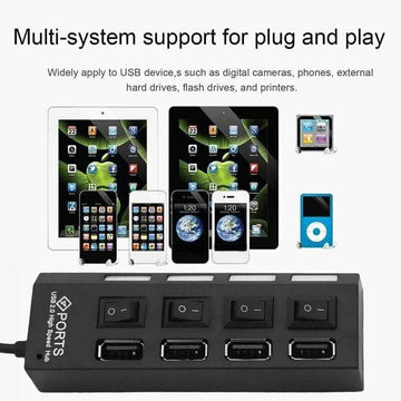 High Speed 4 Port USB 2.0 External Multi Expansion Hub With Switch - Al-Raheem Imports