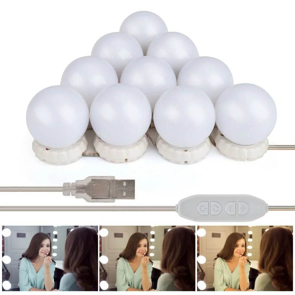 Led Makeup Mirror Light Hollywood Light 10 Bulb 12V Plug Dimmable Touch Control Lighting For Dressing Table - Al-Raheem Imports