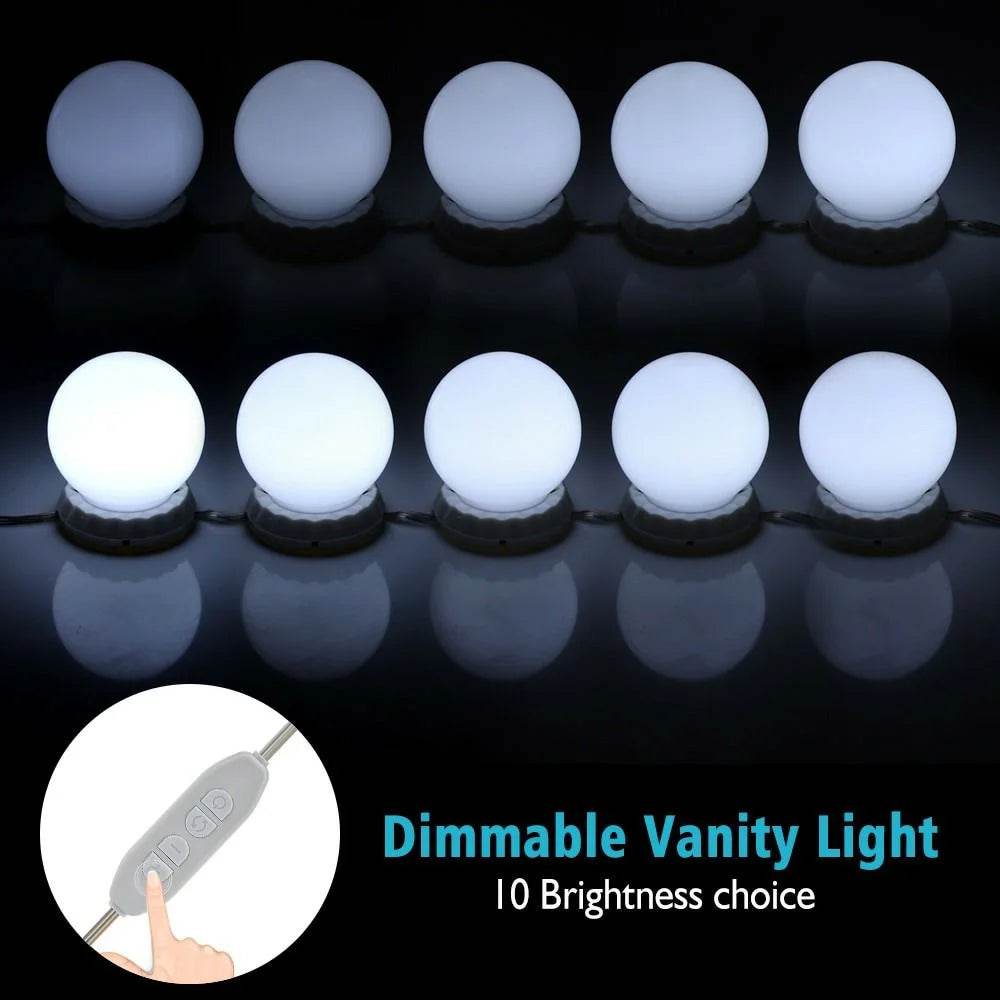 Led Makeup Mirror Light Hollywood Light 10 Bulb 12V Plug Dimmable Touch Control Lighting For Dressing Table - Al-Raheem Imports