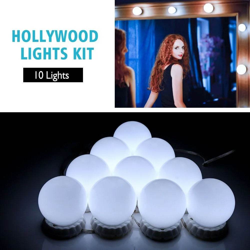 Led Makeup Mirror Light Hollywood Light 10 Bulb 12V Plug Dimmable Touch Control Lighting For Dressing Table - Al-Raheem Imports
