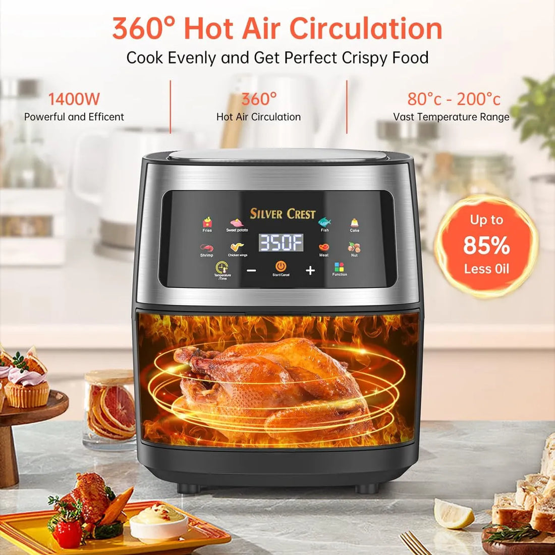 Silver Crest 12L Digital Air Fryer in 2800W powerful motor large family size oil free healthy cooking