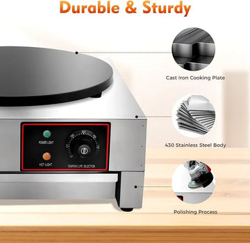 16 Inch Commercial Crepe Machine,1700W Electric Crepe Maker With Temperature Adjustable
