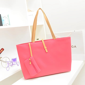 Stylish Solid Color Faux Leather Tote Bag with Zipper Closure and Detachable Crossbody Strap for Versatile Daily Fashion and Casual Use