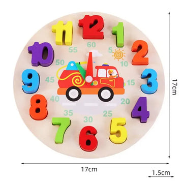 Rubber Wood 12 Numbers Blocks Digital Learning Clock for Kids