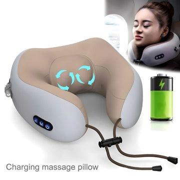 Compact and Versatile Electric U Shaped Massage Pillow with Memory Foam and USB Charging for Neck and Cervical Relief at Home Car and Outdoor