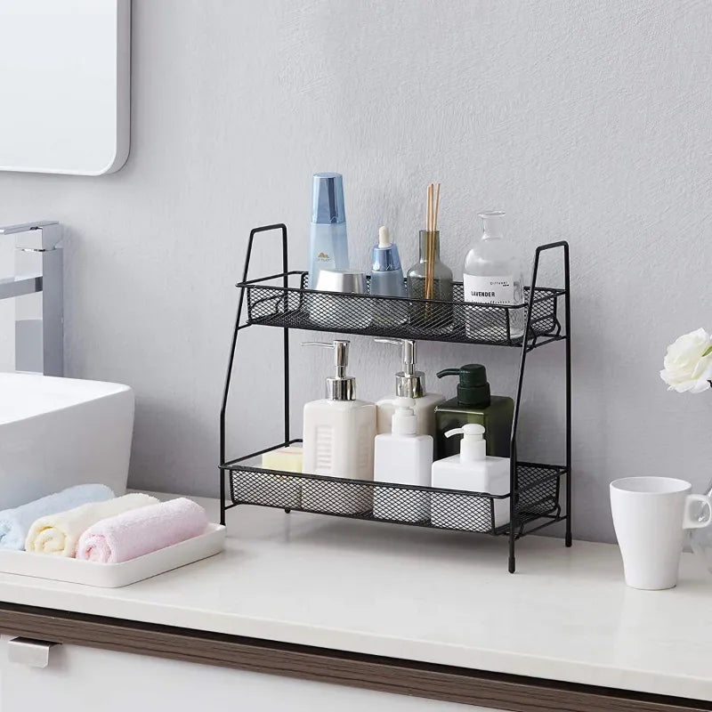 2 Layer Multi Purpose Mini Portable Iron Organizer Shelf Rack White Black