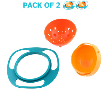 Pack of 2 Universal Gyro Bowls 360 Rotate Spill Proof Baby Feeding Dish Tableware Flying Saucer Design for Mess Free Toddler Mealtime