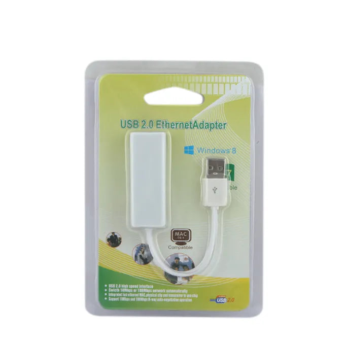 USB 2.0 to Ethernet Adapter RJ45 Network LAN Adapter 10/100Mbps for Windows PC Laptop White