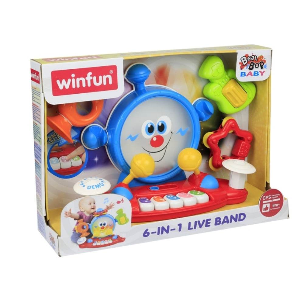 6 in 1 Live Band Kids Fun Play Toy Tambourine Trumpet Guitar with Songs & Sound Effects - Al-Raheem Imports