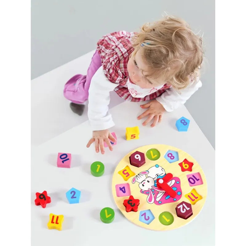 High Quality Polished Wooden Digital Geometry Clock Puzzle for Kids