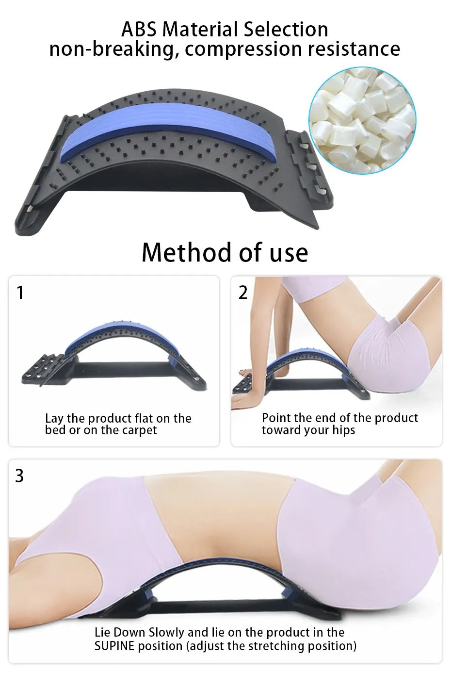 Back Massager Stretcher Spine Deck Pain Relief Chiropractic Lumbar Fitness Equipment 3 Gear Adjustable