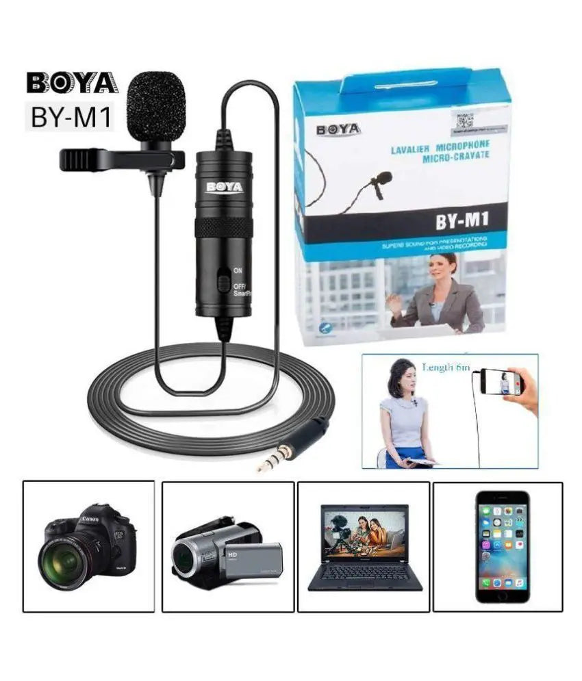 Original BOYA BY-M1 3.5mm Lavalier Lapel Microphone for Smartphone DSLR Recording Black