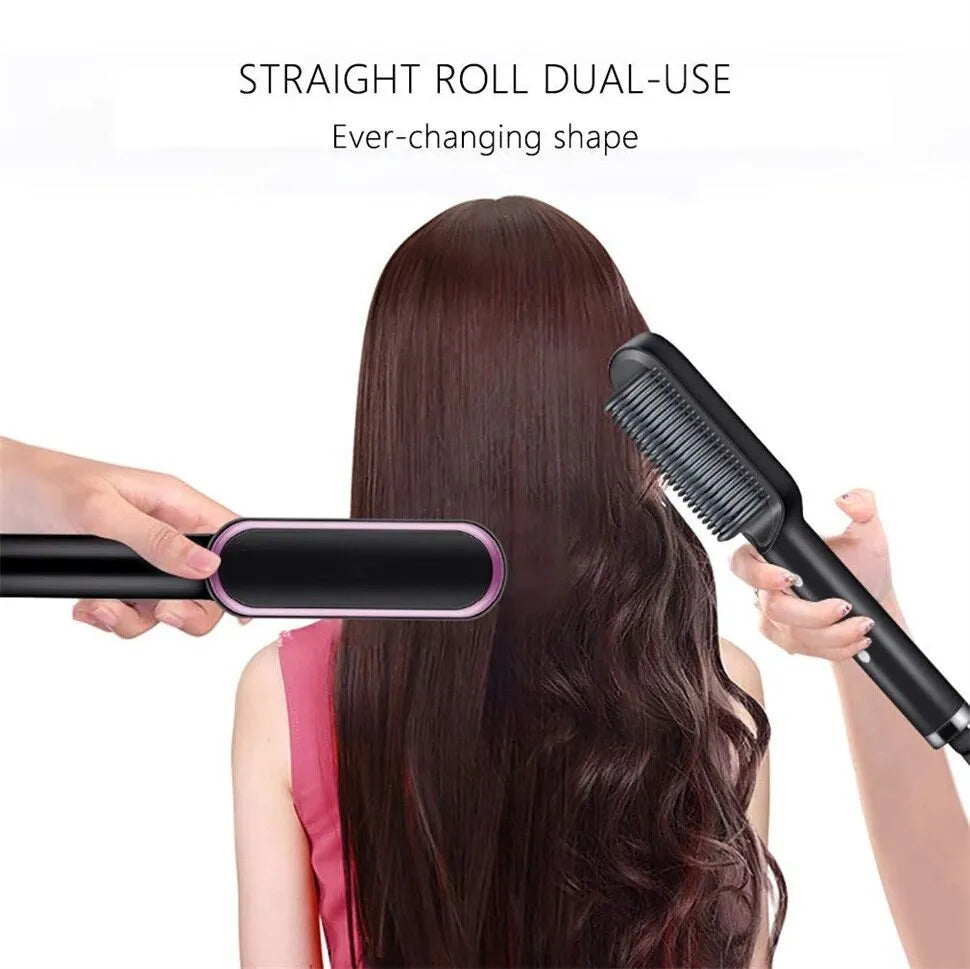 2 In 1 Ionic Hair Straightening Brush with 3 Heat Levels Fast Ceramic Heating Anti Scald Comb 130 to 240°C
