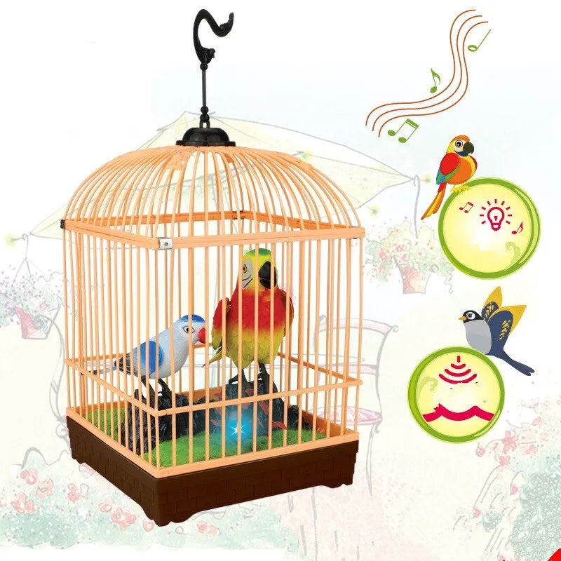 Beautiful Birds Induction Electric Chirping Parrot Cage Toy Voice Activated for Kids