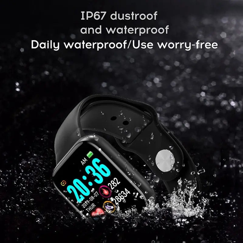D20 Heart Rate Blood Pressure Smartwatch Color Screen Fitness Tracker Smart Watch IP67 Waterproof Compatible with iOS and Android