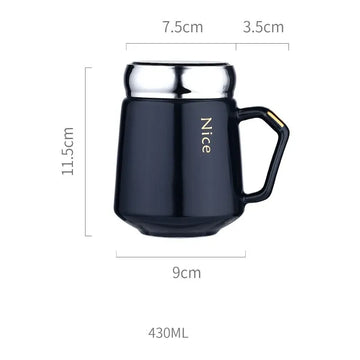 430ml Nordic Ceramic Coffee Mug with Handle and Mirror Lid Modern Travel Water Cup