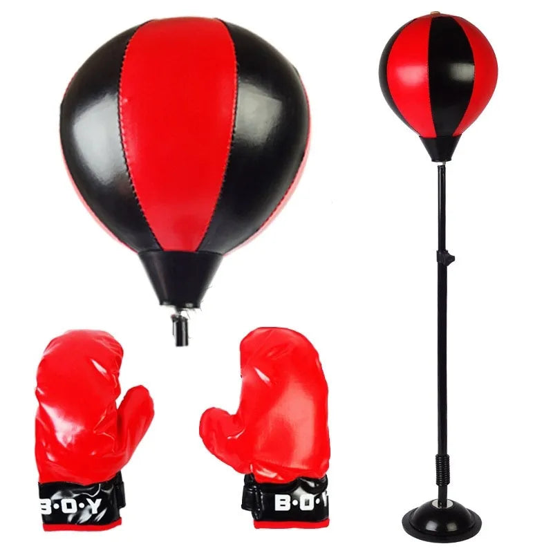 Kids Boxing Punch Ball Set with Adjustable Stand and Gloves for Fitness and Fun