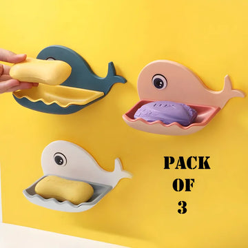 Pack of 3 Fish Shaped Double Layer Adhesive Waterproof Soap Bar Holder Stand Rack for Bathroom Shower and Kitchen Walls with Self Draining Design