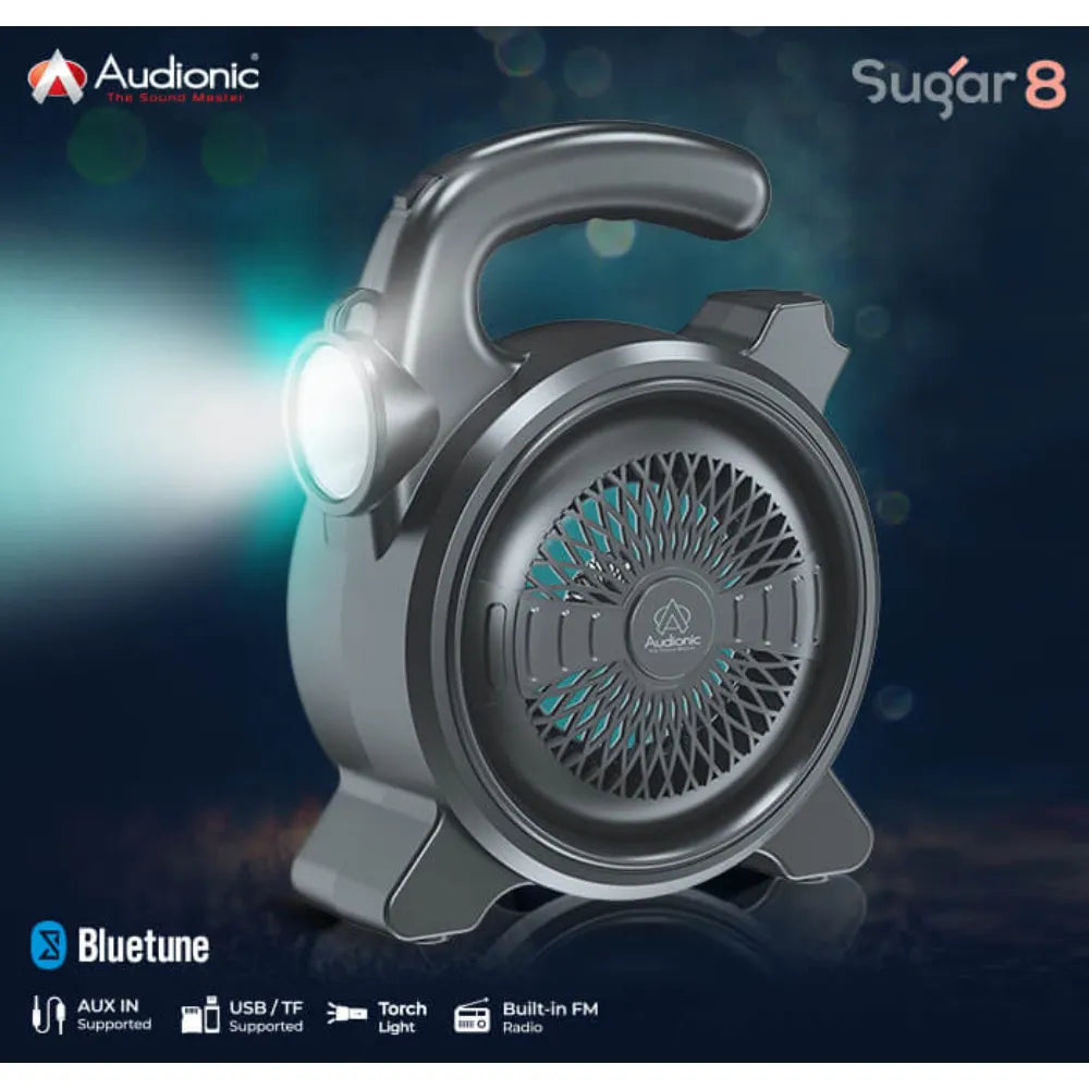 Sugar 8 Portable Bluetooth Speaker with Built-In Torch FM Radio USB TF Card Support Black