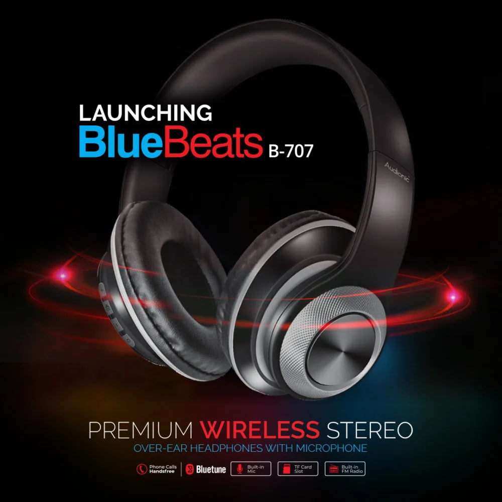Blue Beats B-707 Original Wireless Bluetooth Headphones Black Foldable with Microphone