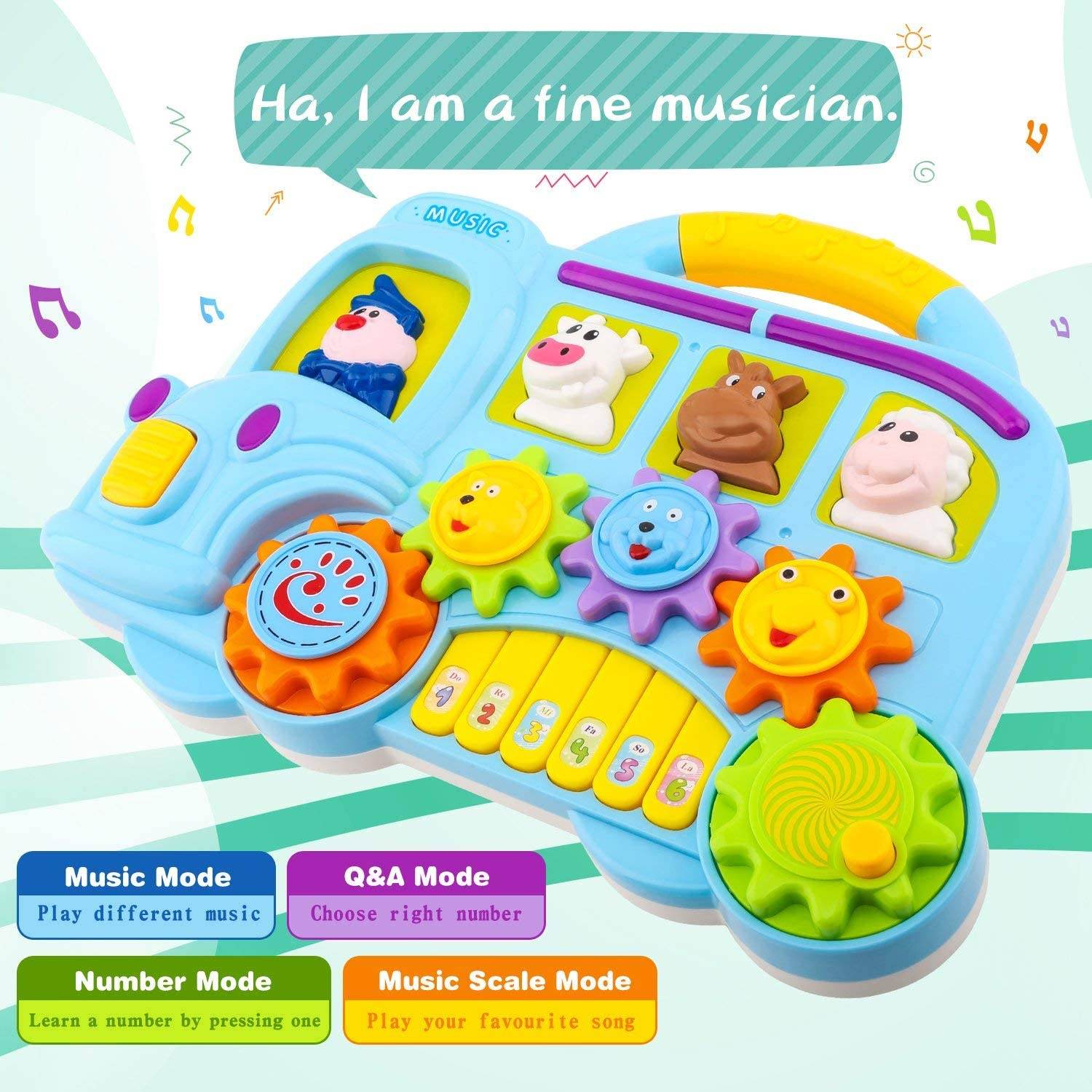 Car Piano Musical Toy with Lights & Animal Sounds 4 Play Modes Kids 2-7 Years - Al-Raheem Imports