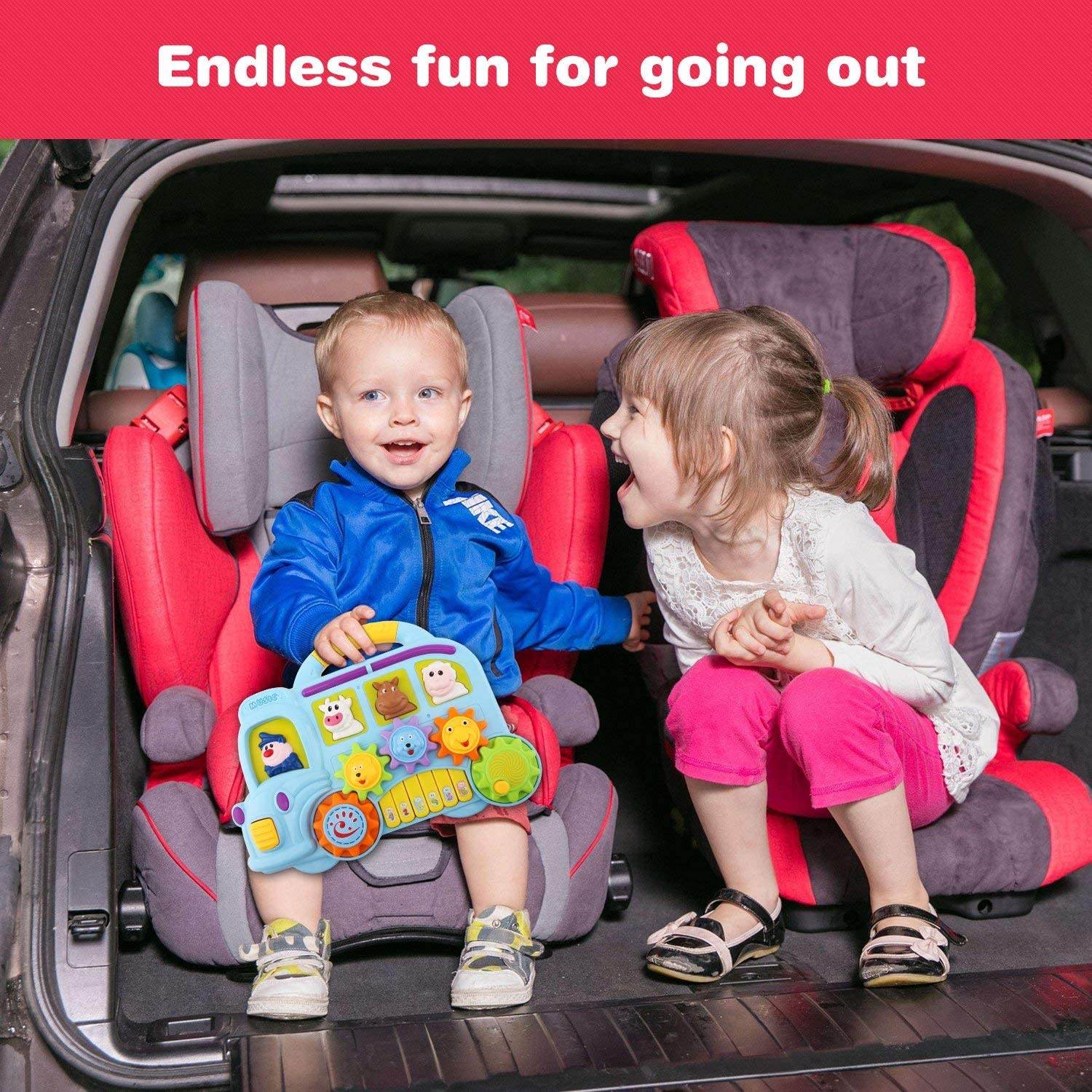 Car Piano Musical Toy with Lights & Animal Sounds 4 Play Modes Kids 2-7 Years - Al-Raheem Imports