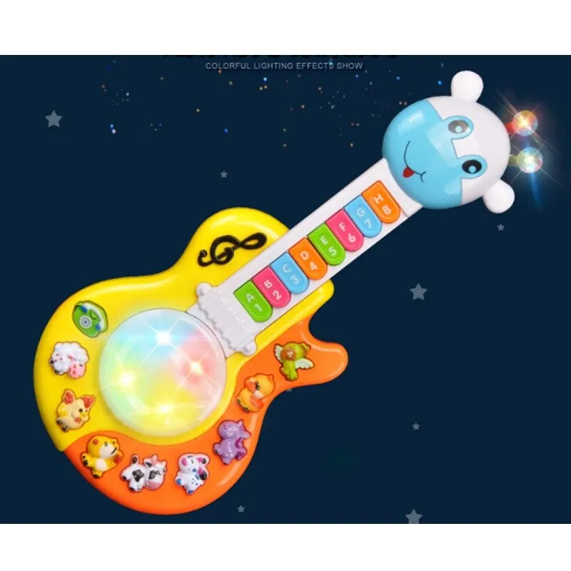 Multi-Function Electronic Guitar Piano Learning Toy with Lights Animal Sounds for Babies