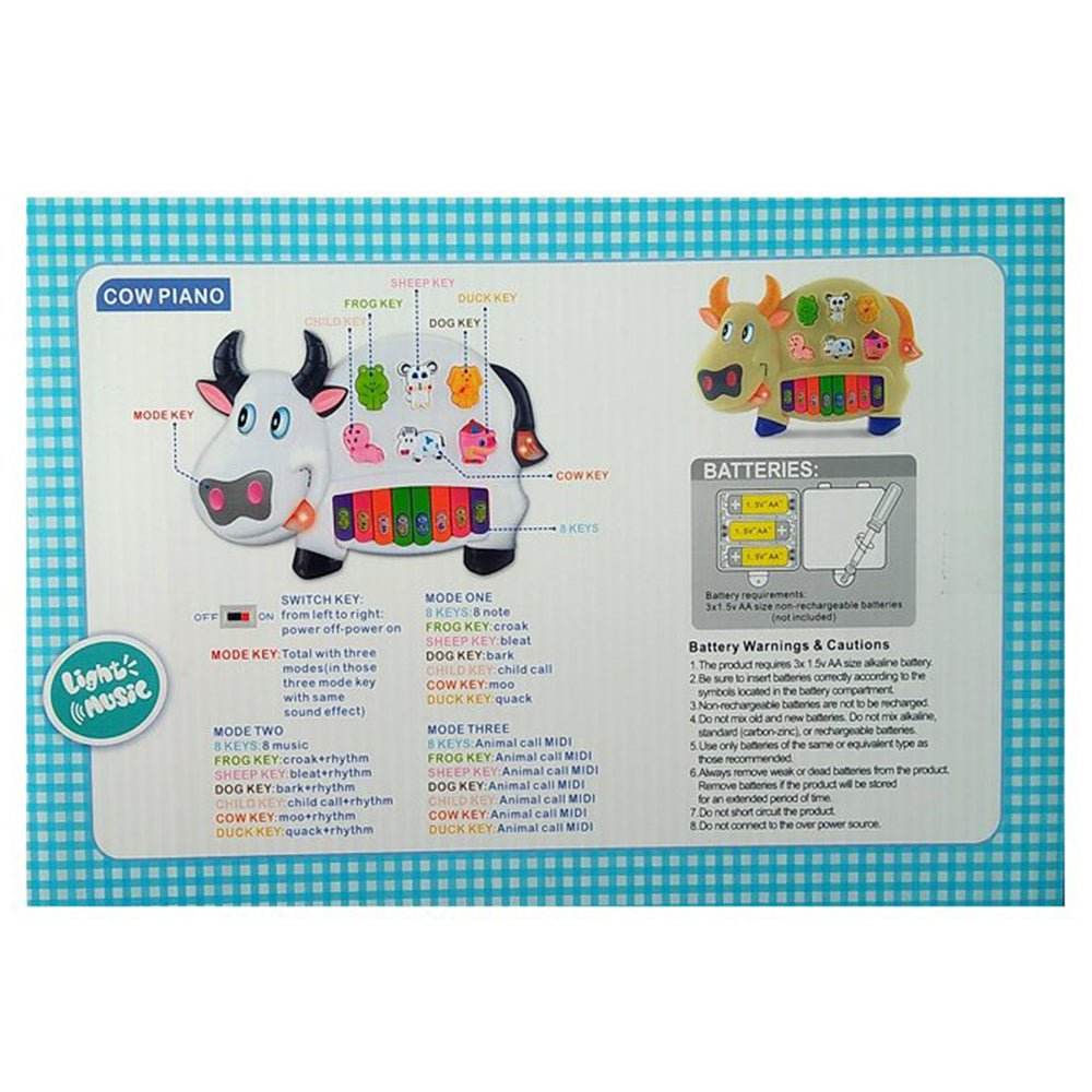 Cow Piano Musical Toy with Animal Sounds & Lights for Kids 3+ - Al-Raheem Imports