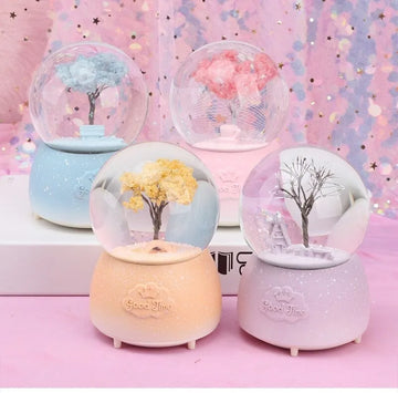 Creative Season Tree Snow Globe Crystal Ball Rotating Music Box for Home Decor