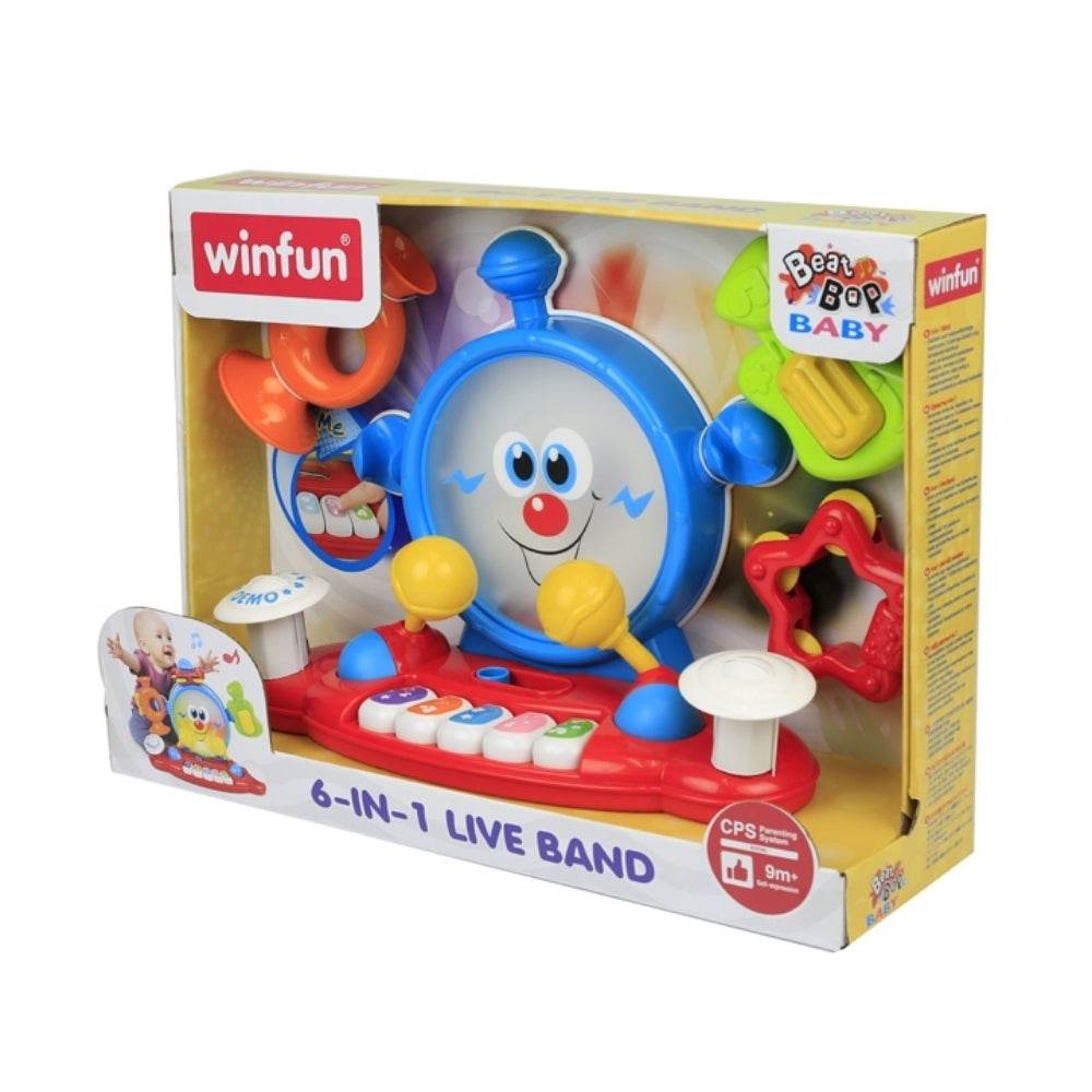 6 in 1 Live Band Kids Fun Play Toy Tambourine Trumpet Guitar with Songs & Sound Effects - Al-Raheem Imports