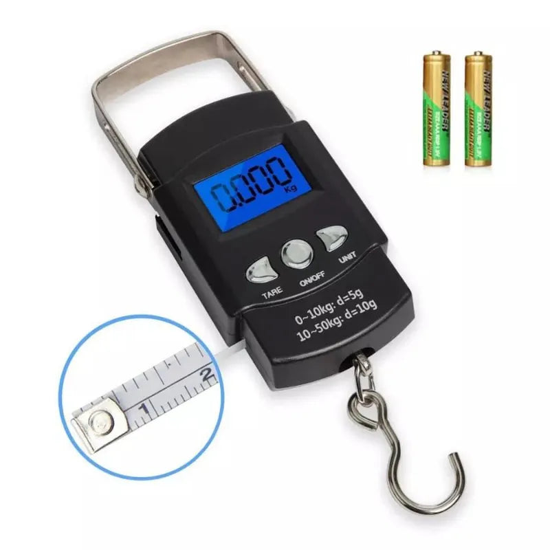 WH-A08 Portable Electronic Hanging Scale 50kg Capacity LCD Backlight 10g Accuracy Digital Luggage Weighing Tool
