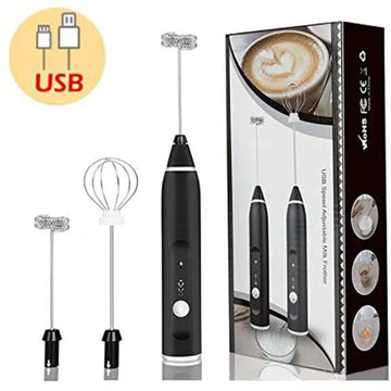 Rechargeable USB Electric Handheld Milk Frother Coffee Beater Egg Mixer 3 Speed Adjustable