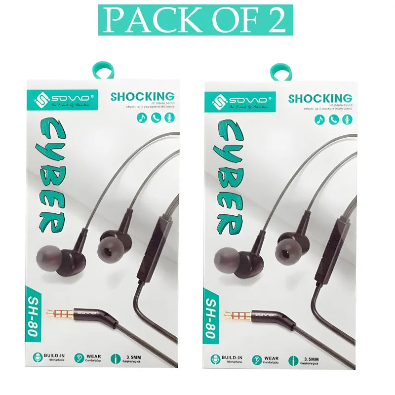 Pack of 2 SOVO SH-80 Cyber Shocking 3D Stereo Super Bass Handsfree with Mic