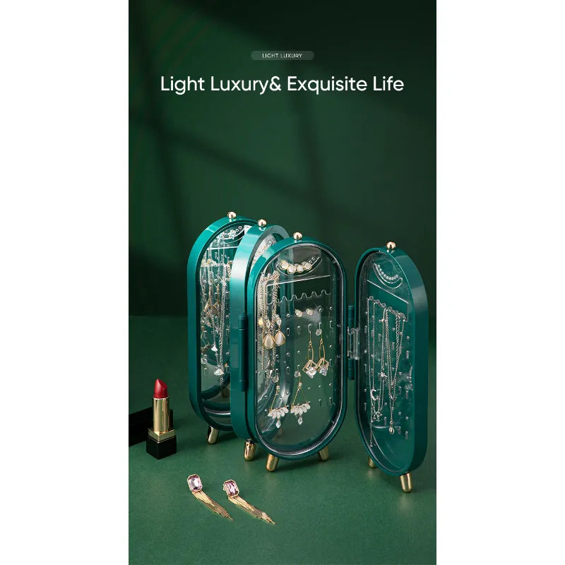 Multi-Functional 4 Layer Foldable Jewelry Storage Box with 153 Earring Slots & 21 Necklace Hooks