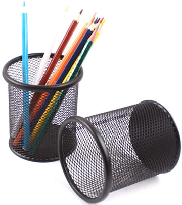2-Piece Black Metal Mesh Pen Holder Modern Desk Organizer for Pens Pencils Rulers