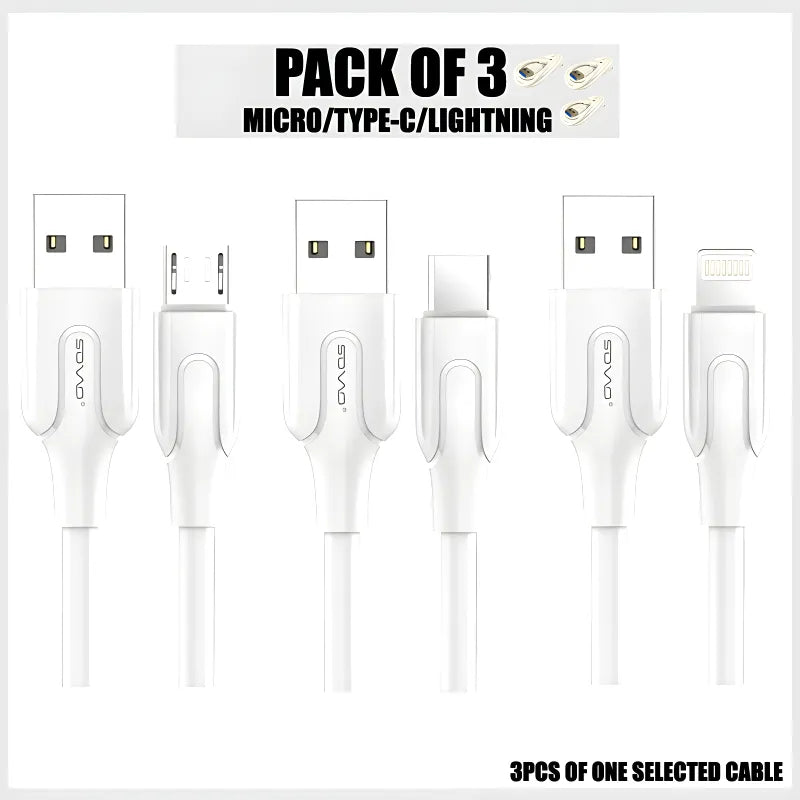 SOVO SC-003 Pack of 3 High-Quality Charging & Data Cables