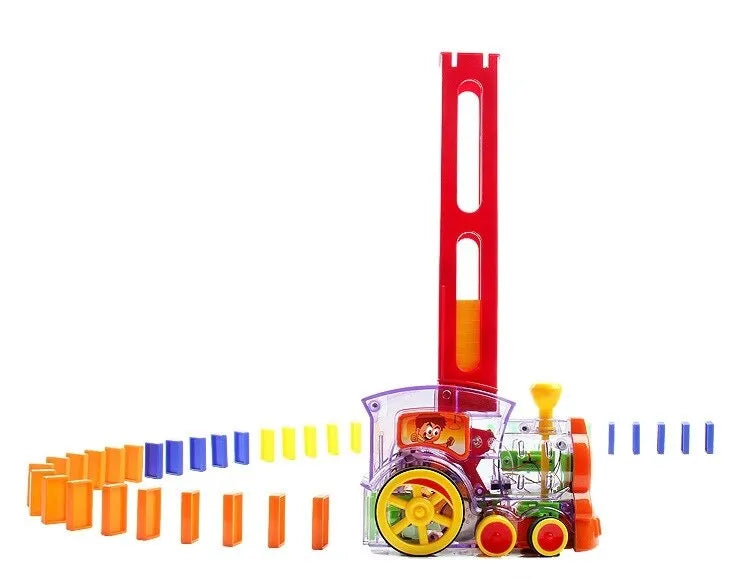 Kids Domino Train Car Set with Sound, Light, and Automatic Laying Domino Blocks Game