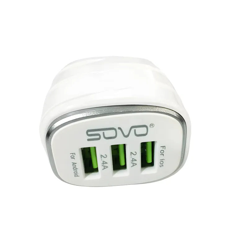 SOVO SG81 MAGIC 3.1A Fast Charger with Built In Micro USB Cable Triple USB Ports Smart Safety Protection Wall Adapter