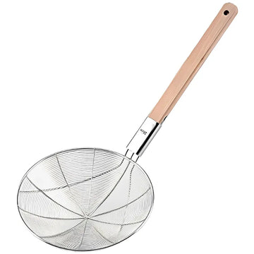 Eco Friendly Wooden Handle Stainless Steel Frying Oil Strainer Spider Skimmer