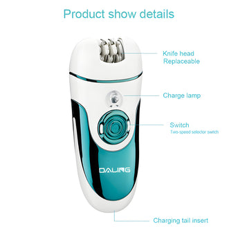 Daling DL 6018 Epilator 4 In 1 Multi Functional Rechargeable Ladies Grooming Kit with LED Light and USB Charging for Face Body and Bikini Line