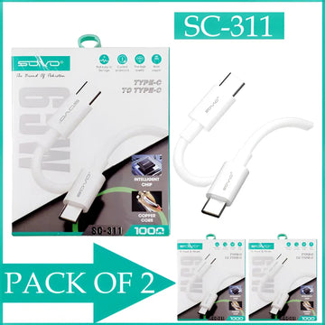 Pack of 2 SOVO SC311 Type C to Type C Fast Charging Cable 65W PD Quick Charge Data Sync 1 Meter Bold Copper