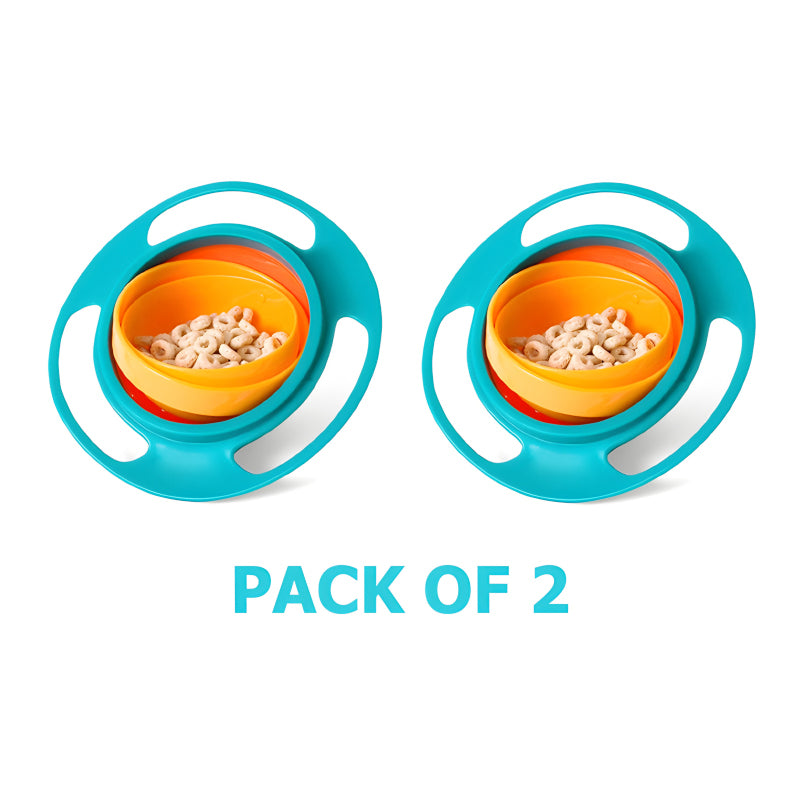 Pack of 2 Universal Gyro Bowls 360 Rotate Spill Proof Baby Feeding Dish Tableware Flying Saucer Design for Mess Free Toddler Mealtime