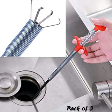 Pack of 3 Flexible Hand Pinch Sewer Picker with Pressable Garbage Clip and Retractable Claws for Efficient Drain Dredging and Pipe Cleaning