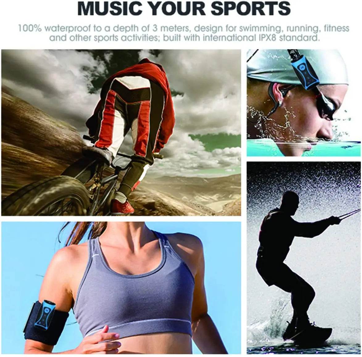 Waterproof MP3 Player with FM Radio and Underwater Headphones for Swimming 8GB Memory - Al-Raheem Imports